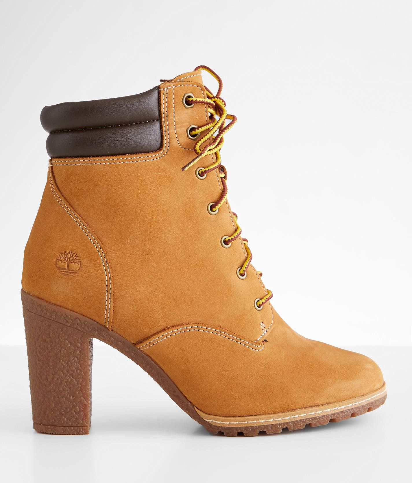 Timberland Tillston Leather Heeled Boot Women s Shoes in Wheat Nubuck Buckle