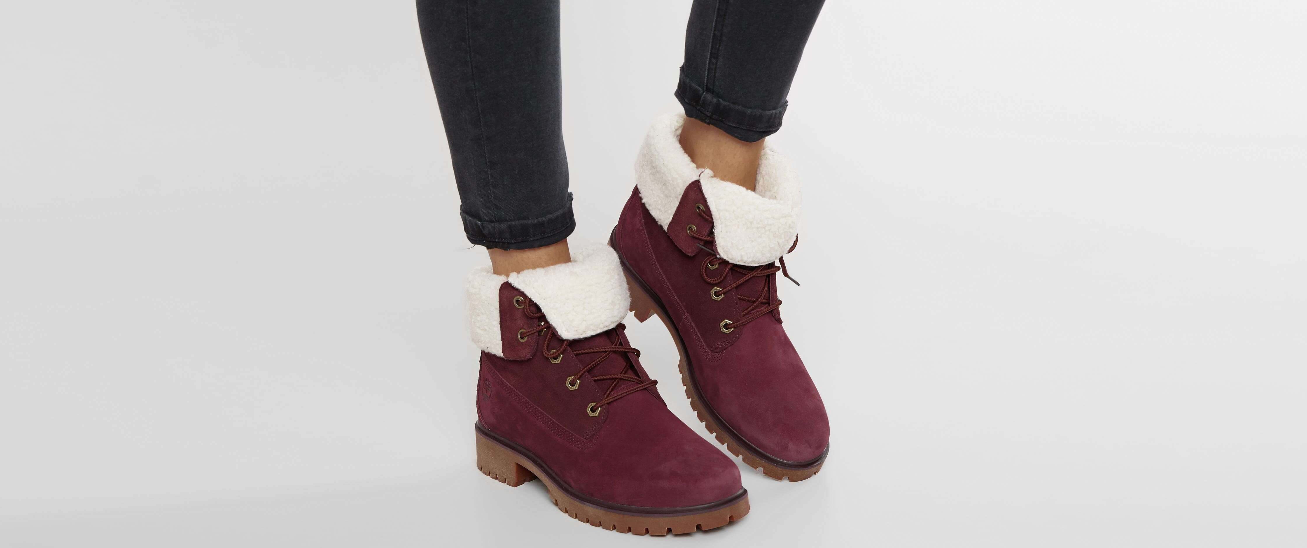 burgundy timbs with fur