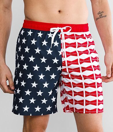Tipsy Elves Budweiser® Stretch Swim Trunks front view