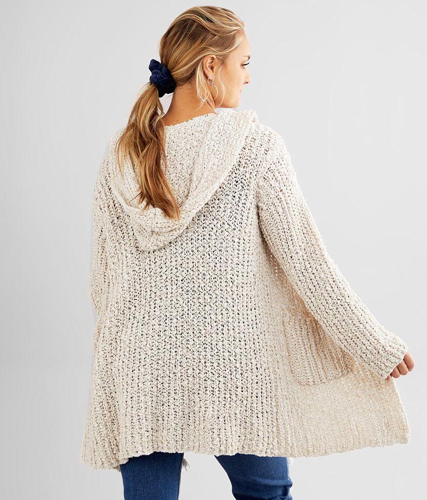 Plush Popcorn Hooded Cardigan Sweater