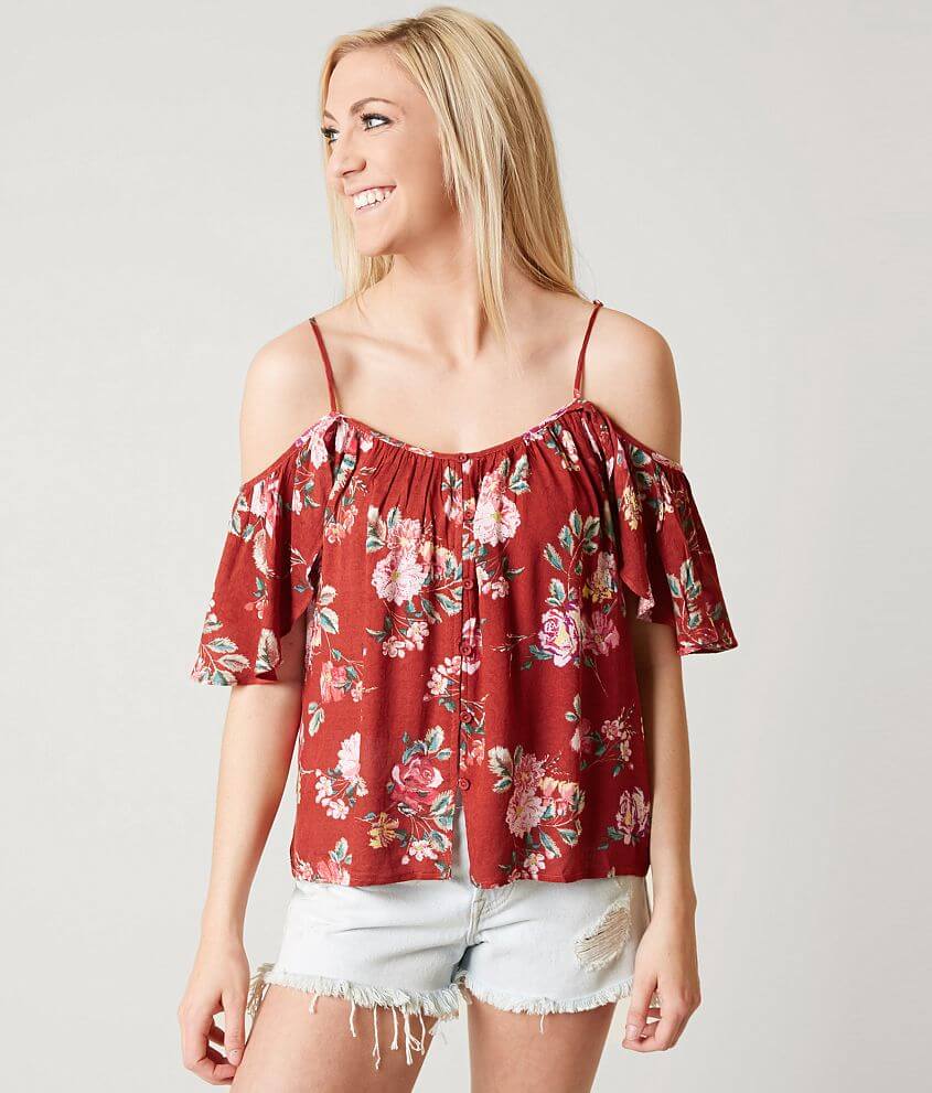Timing Cold Shoulder Top front view