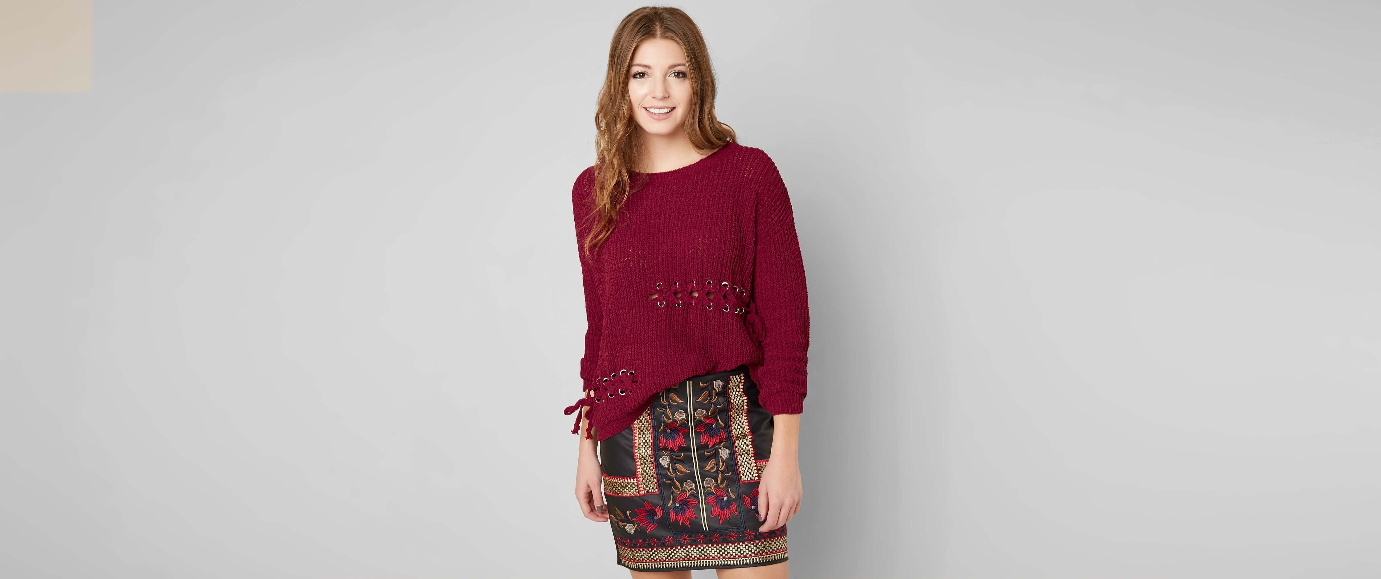 Timing LaceUp Sweater Women's Sweaters in Brick Buckle
