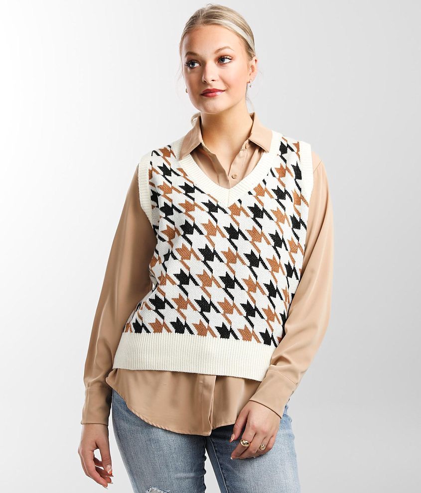 Timing Houndstooth Sweater Vest - Women's Sweaters in Ivory Black Taupe |  Buckle