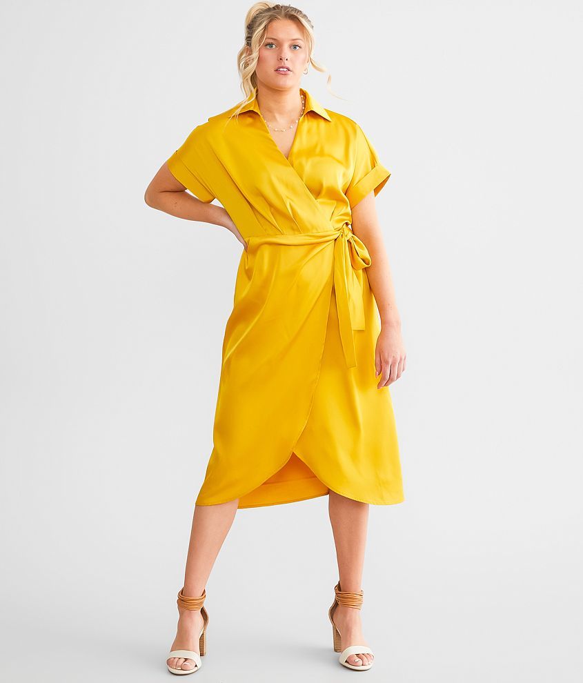 Joa satin shop wrap dress