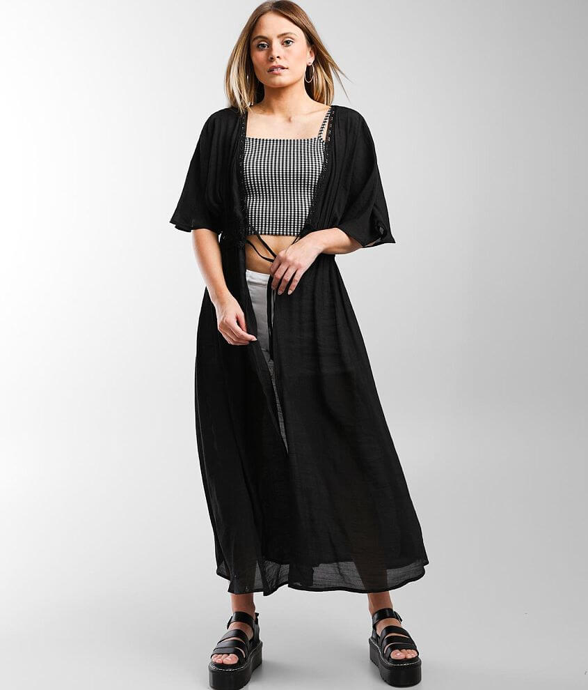 Timing Woven Floral Lace Inset Duster Kimono front view