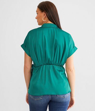 red by BKE Satin Surplice Tunic Top BACK