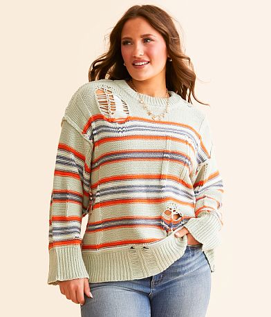 Timing Destructed Mix Striped Sweater front view