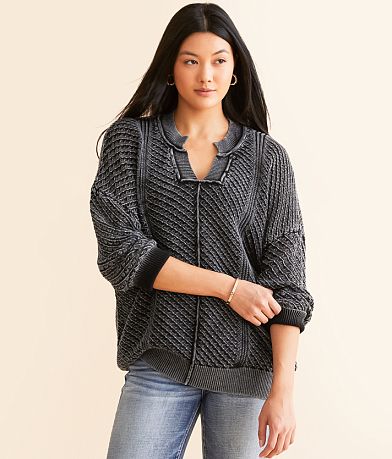 BKE Washed Notch Neck Oversized Sweater front view