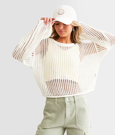 Timing Open Stitch Cropped Sweater front view
