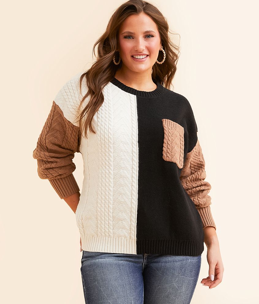 Timing Cable Knit Color Block Sweater front view