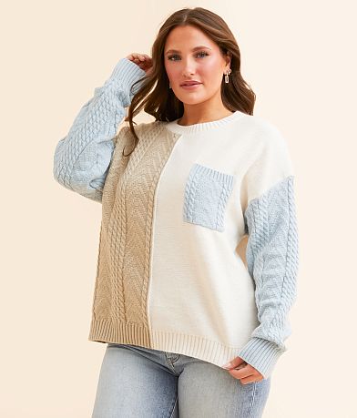Timing Cable Knit Color Block Sweater front view