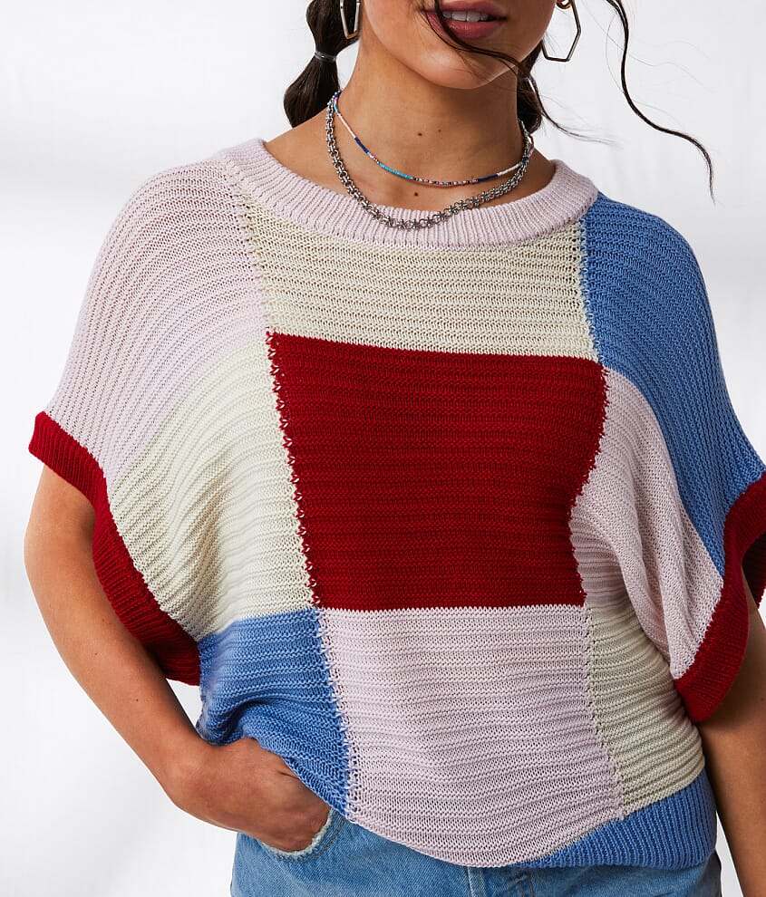 Checkered Dolman Cropped Sweater