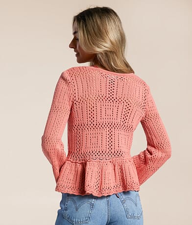 Lumiere Pointelle Peplum Cardigan Sweater BACK