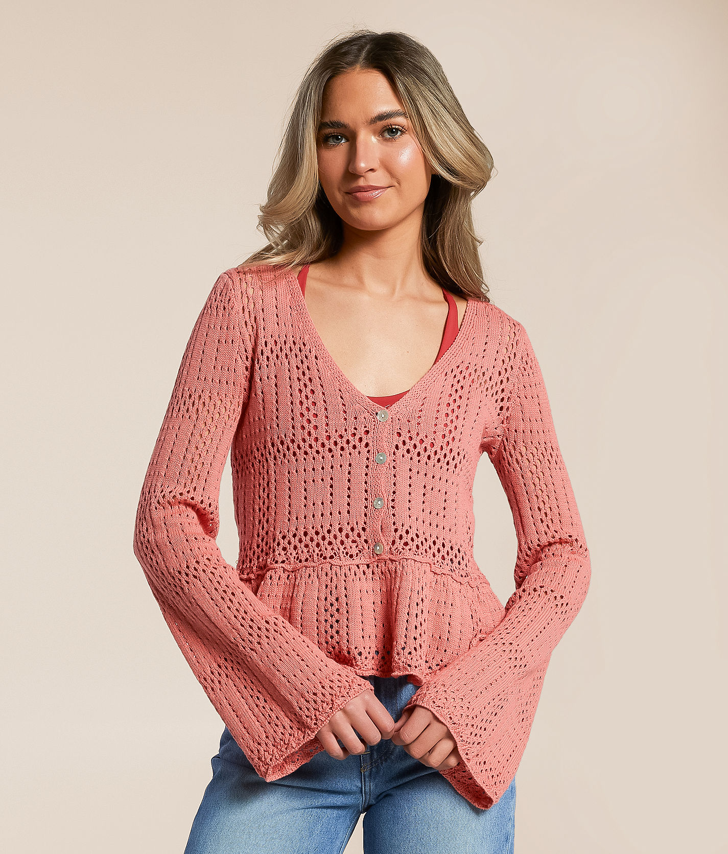 Lumiere Pointelle Peplum Cardigan Sweater - Women's Sweaters