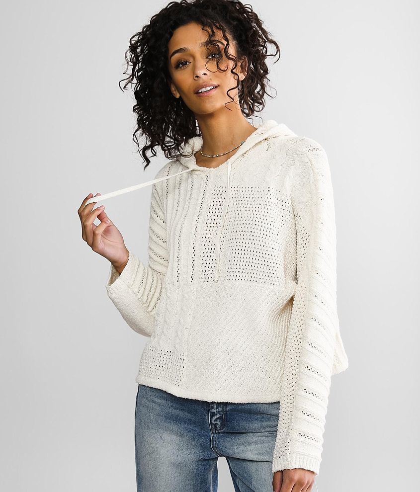 BKE Mixed Stitch Hooded Sweater - Women's Sweaters in Cream