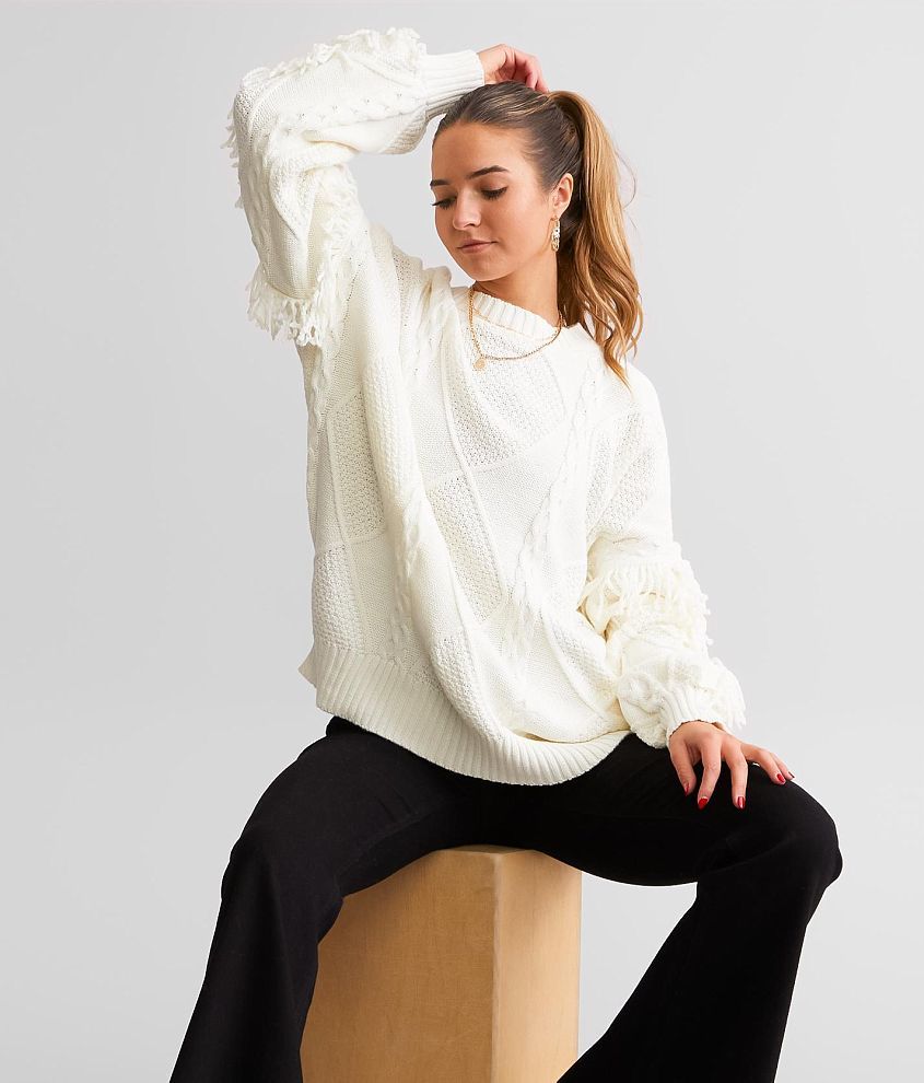 Lumiere Slouchy Cable Knit Sweater - Women's Sweaters in Cream