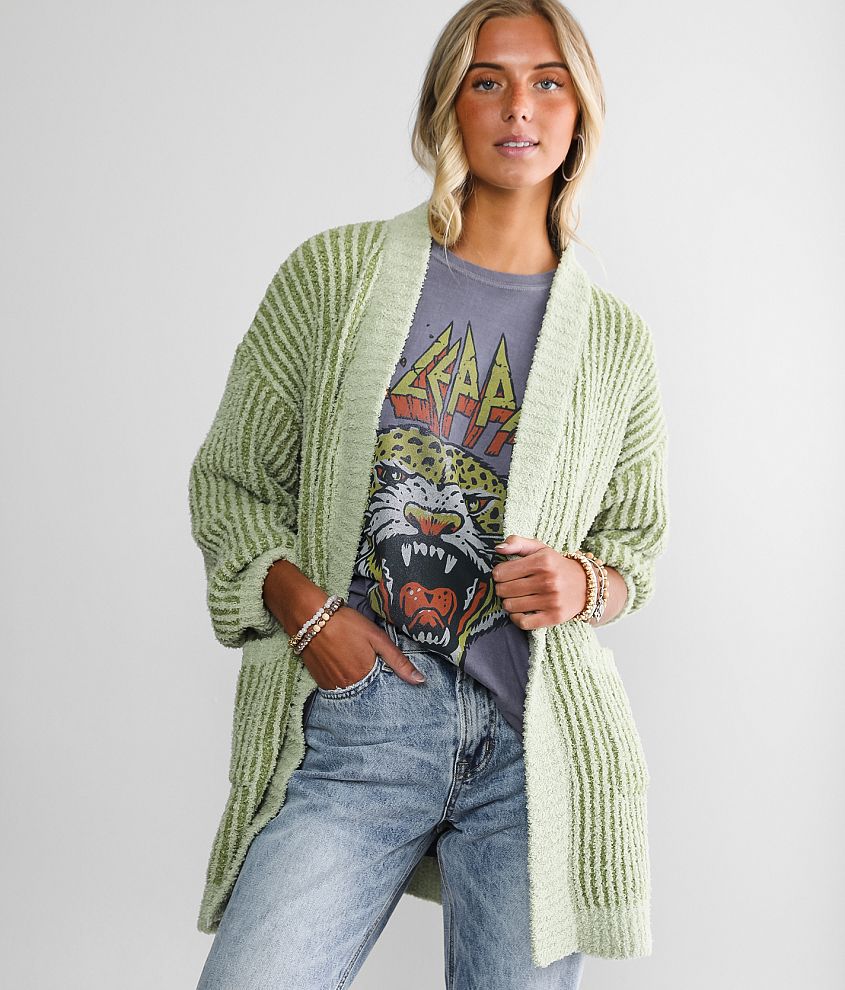 BKE Plush Fleece Cardigan Sweater front view