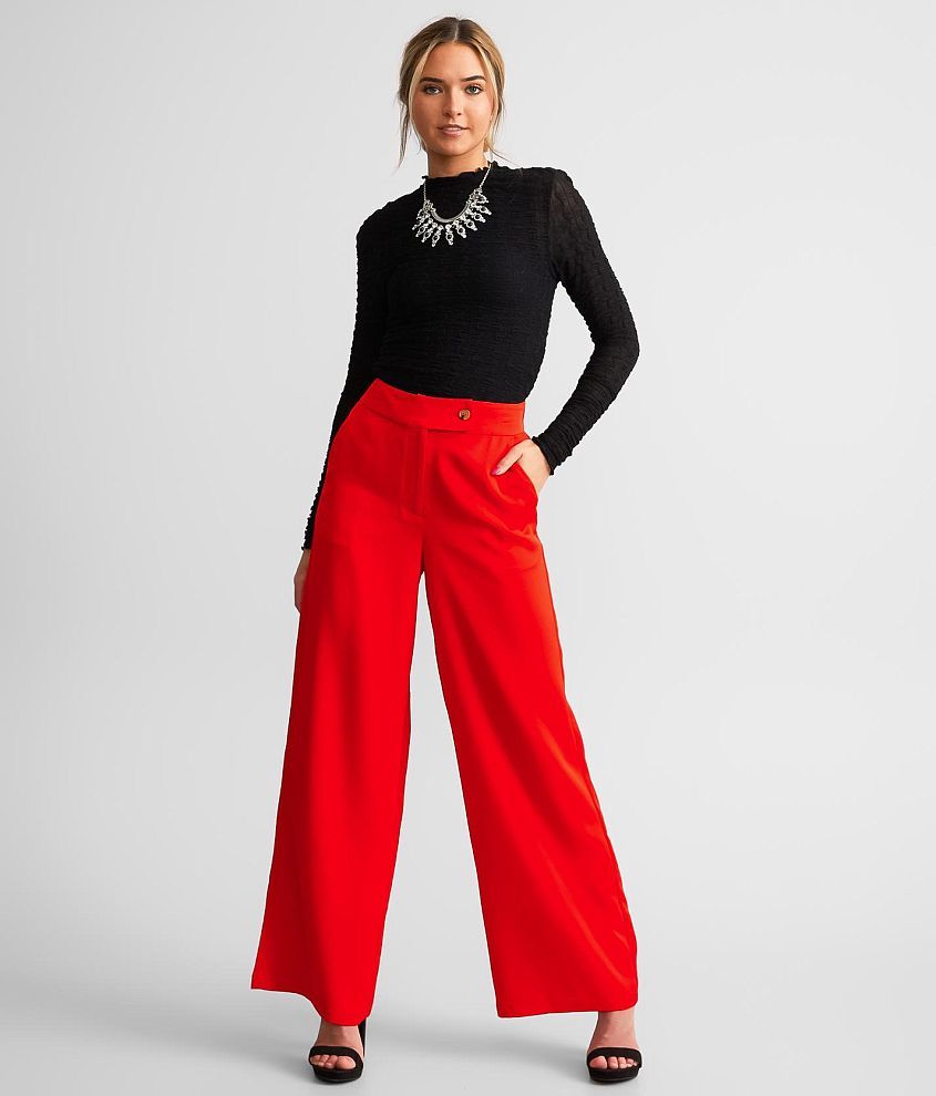 Red Women's High Waist Trousers, Wide Leg Pants for Women, Red