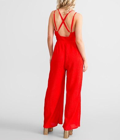 red by BKE Metallic Jumpsuit back view