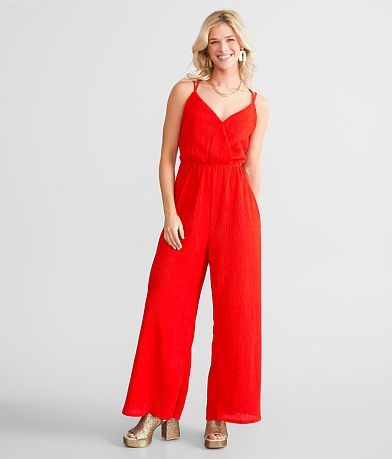red by BKE Metallic Jumpsuit front view
