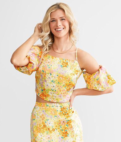 Willow & Root Cold Shoulder Cropped Top front view