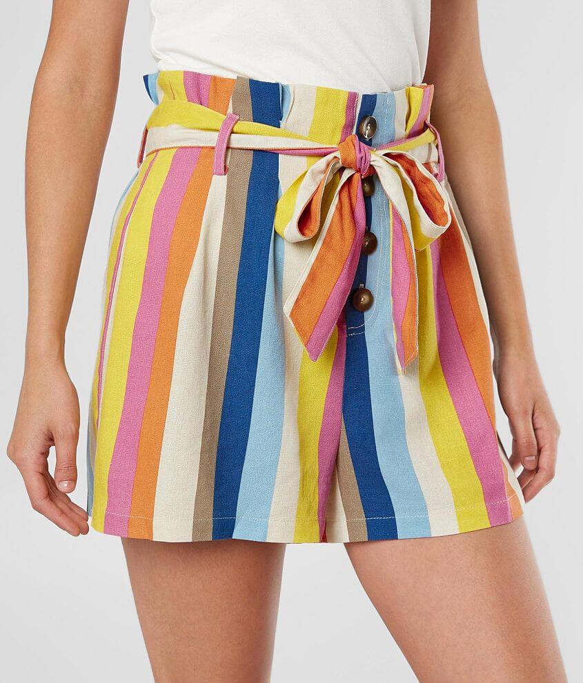 Timing Woven Striped Paperbag Short front view