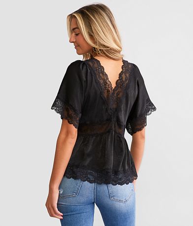 Daytrip Satin &amp; Lace Peplum Top BACK