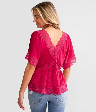 Daytrip Satin &amp; Lace Peplum Top back view
