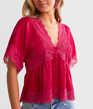Daytrip Satin &amp; Lace Peplum Top misc detail 1 view