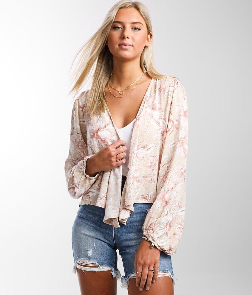 Timing Glitter Striped Floral Kimono Women's Kimonos in Taupe Mauve