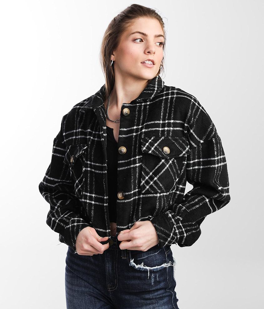 Elan Plaid Crop Button Down Jacket