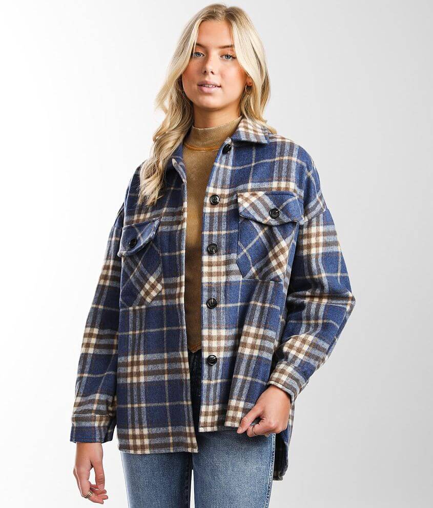 Timing Oversized Flannel Shacket front view