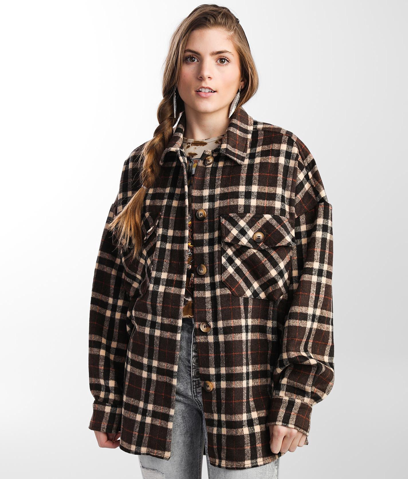 brown plaid shacket womens