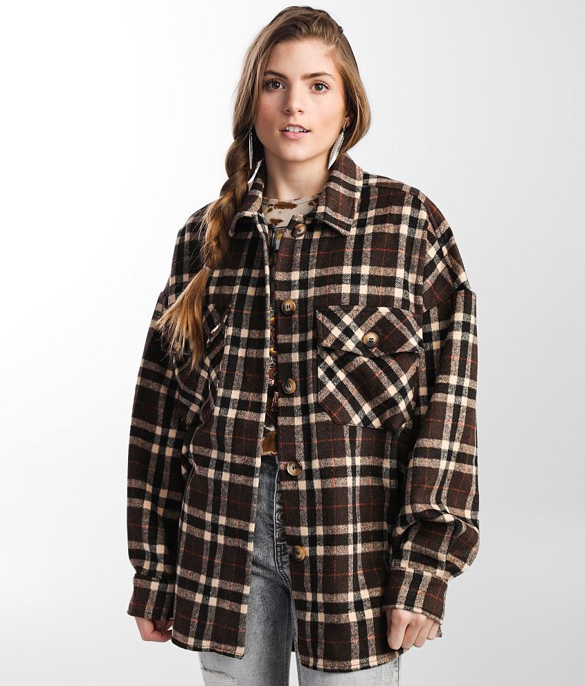 Timing Flannel Plaid Shacket front view