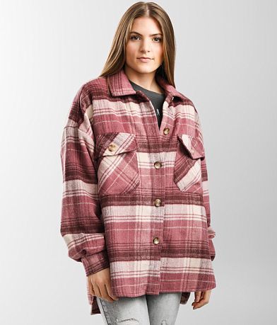 Timing Flannel Plaid Shacket - Women's Coats & Jackets in Mauve Combo ...