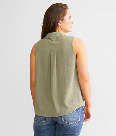 Daytrip Woven Crinkle Tank Top back view