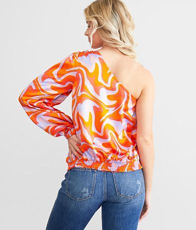 Willow &amp; Root One Shoulder Wavy Bubble Top BACK