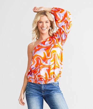 Willow &amp; Root One Shoulder Wavy Bubble Top FULL_LEFT_SIDE