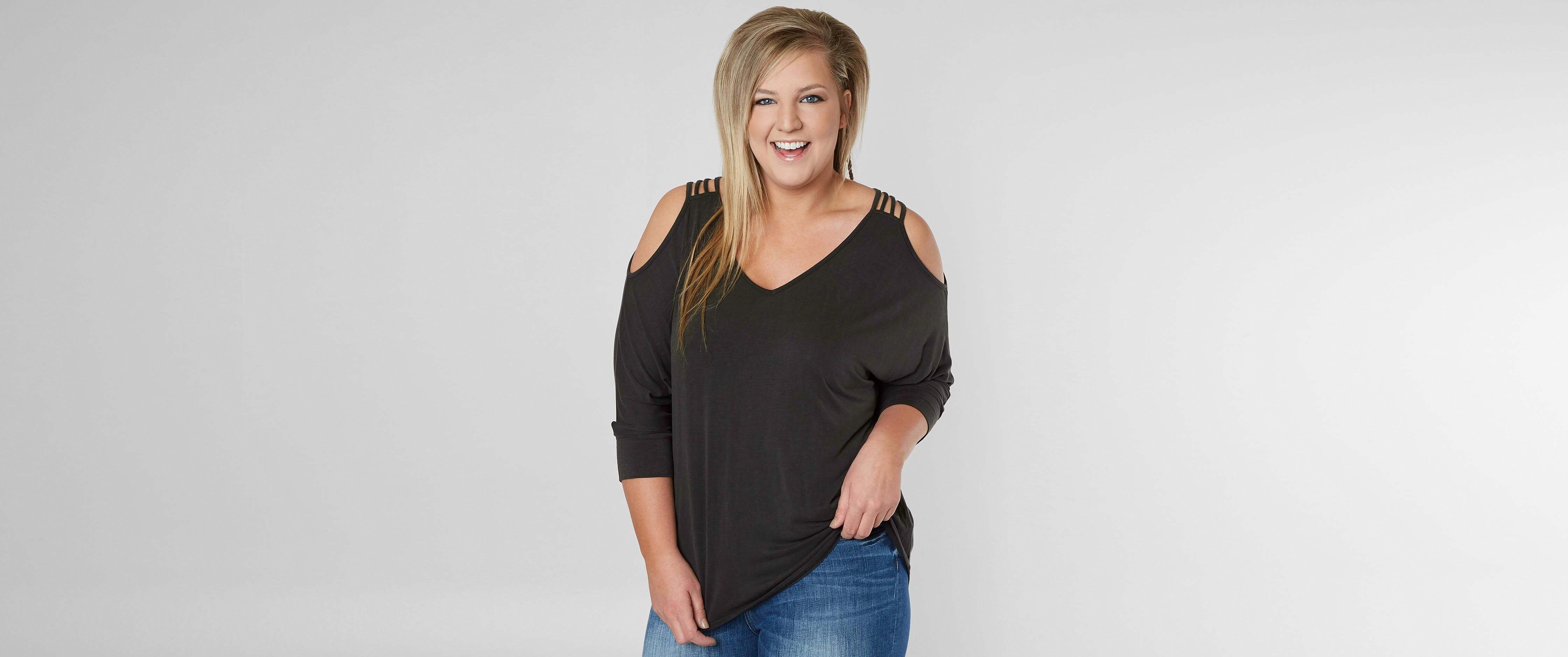 cold shoulder black top plus size