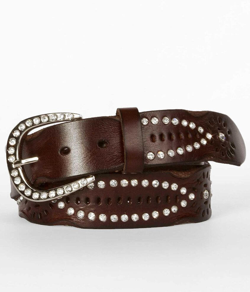 Daytrip Rhinestone Belt Women's Belts in Brown Buckle