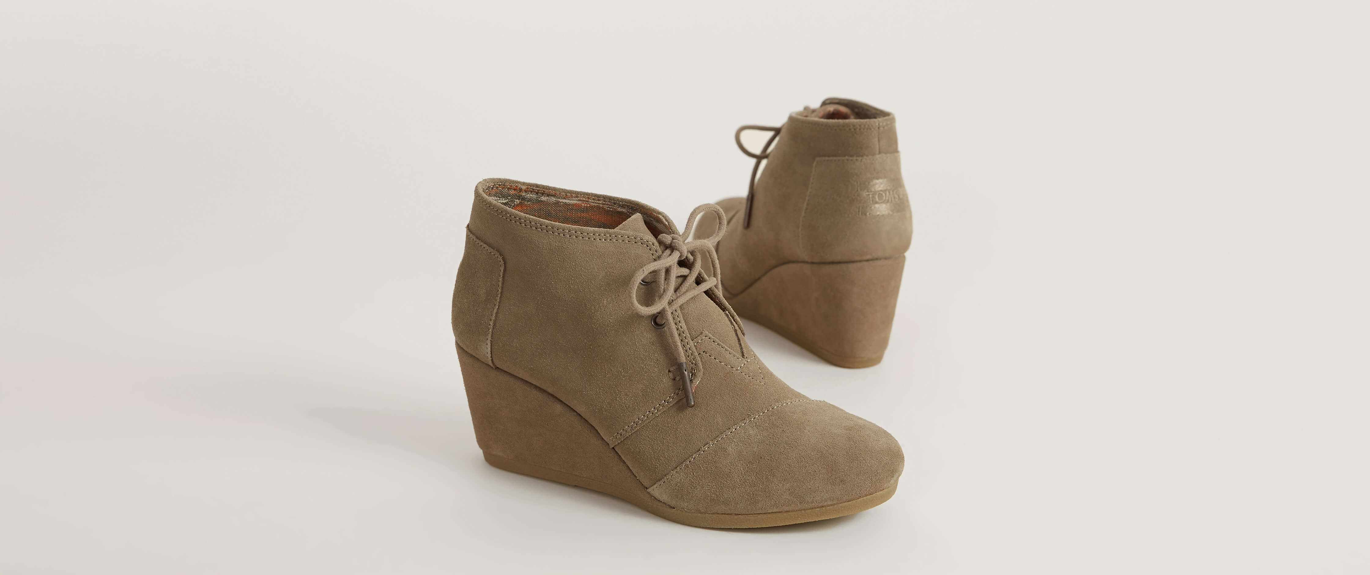 TOMS Desert Shoe - Women ☀️🌊Women\'s Taupe Suede Wedge Booties with Buckle main image 0