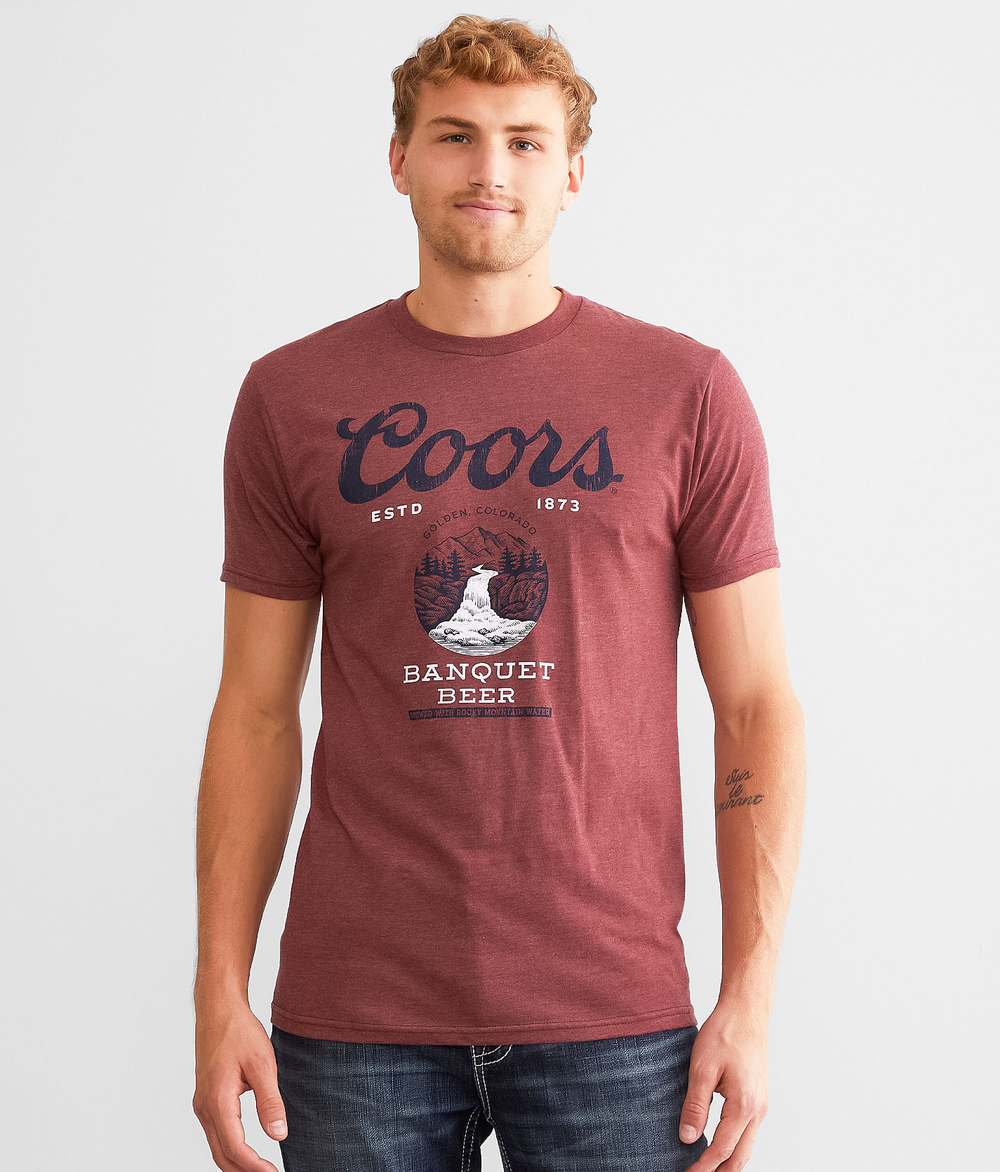 tee luv Coors Banquet Beer T-Shirt - Men's T-Shirts in Burgundy