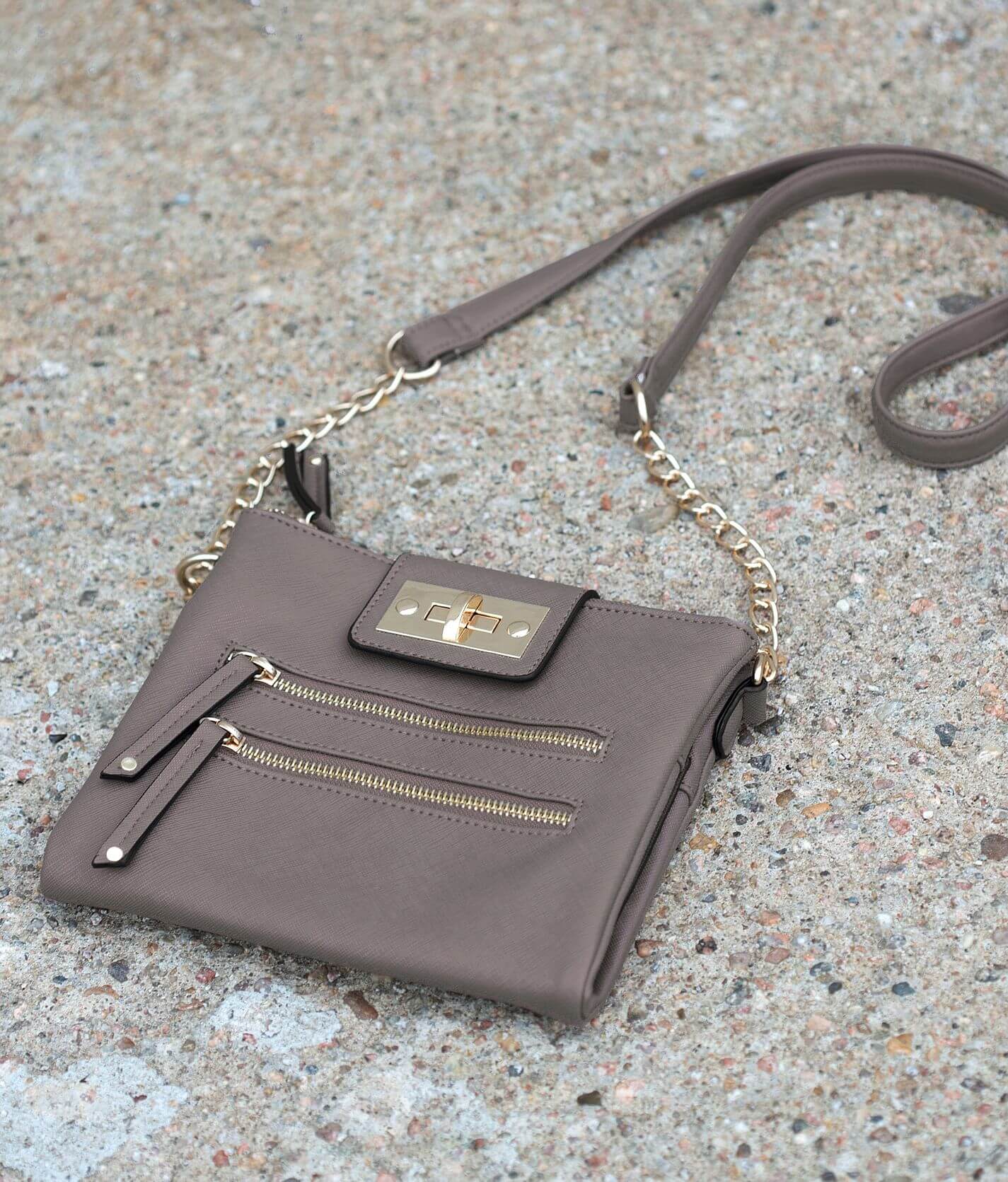 Under One Sky Reversible Flap Crossbody Purse - Clothing in Taupe