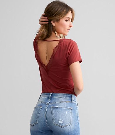 Willow & Root Lace V-Back Bodysuit front view