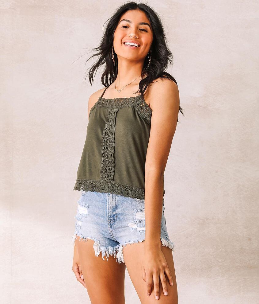 Willow &#38; Root Lace Trim Cropped Tank Top front view