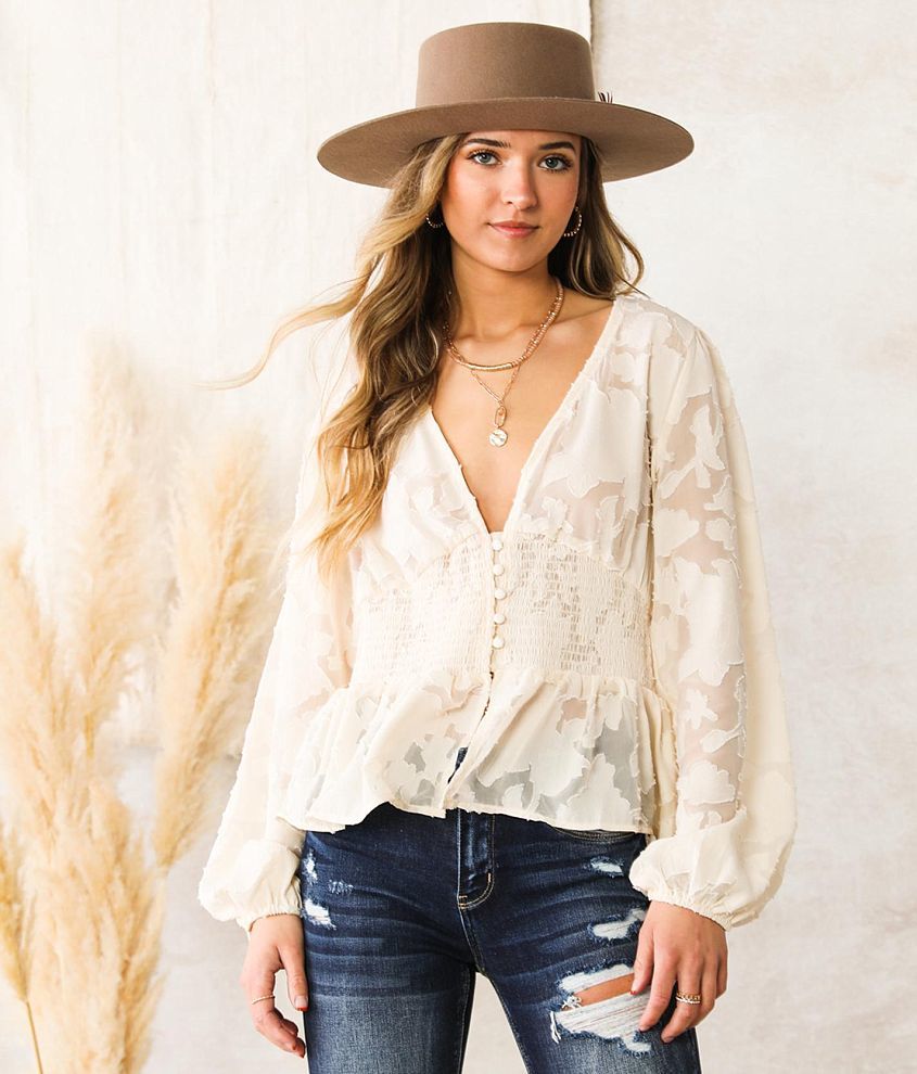 Willow & Root Chiffon Peplum Blouse - Women's Shirts/Blouses in Cream ...