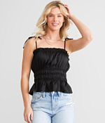 Trixxi Pleated Satin Peplum Tank Top - Women's Tank Tops in Black