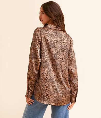 Daytrip Cheetah Satin Blouse back view