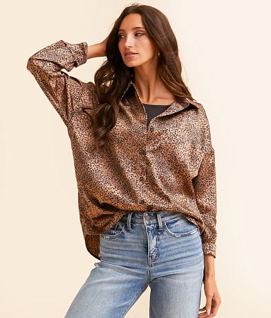 Daytrip Cheetah Satin Blouse front view
