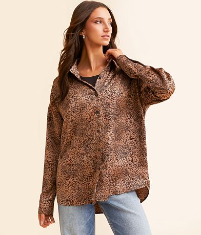 Daytrip Cheetah Satin Blouse full left side view